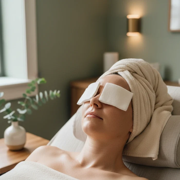Relaxed client enjoying a professional facial at Castlegar Wellness & Aesthetics in Castlegar, BC.