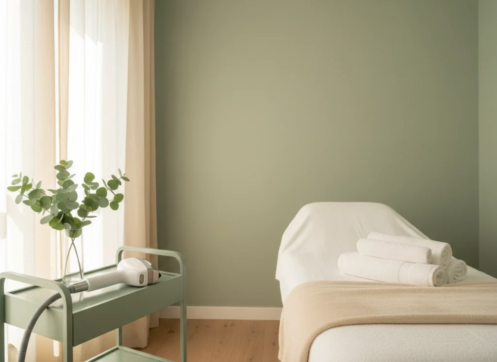Calm, bright treatment room at Castlegar Wellness & Aesthetics in Castlegar, BC, set up for a hair-removal appointment.