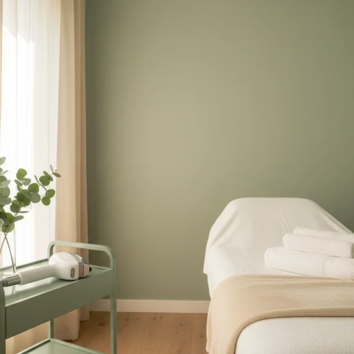 Calm, bright treatment room at Castlegar Wellness & Aesthetics in Castlegar, BC, set up for a hair-removal appointment.